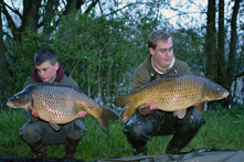 Adam & Harry with a brace of commons, Lees Lake, France, 2016. Adam's common weighing 24lb 13oz.