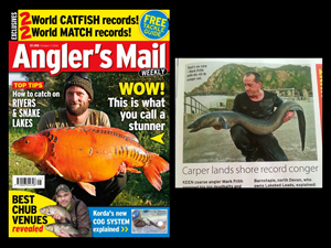 The Angler's Mail (07/10/2014 issue) feature on Mark Frith of Lakebed Leads with his 43lb conger eel Bristol Channel shore caught record, from Ilfracombe Pier, North Devon.